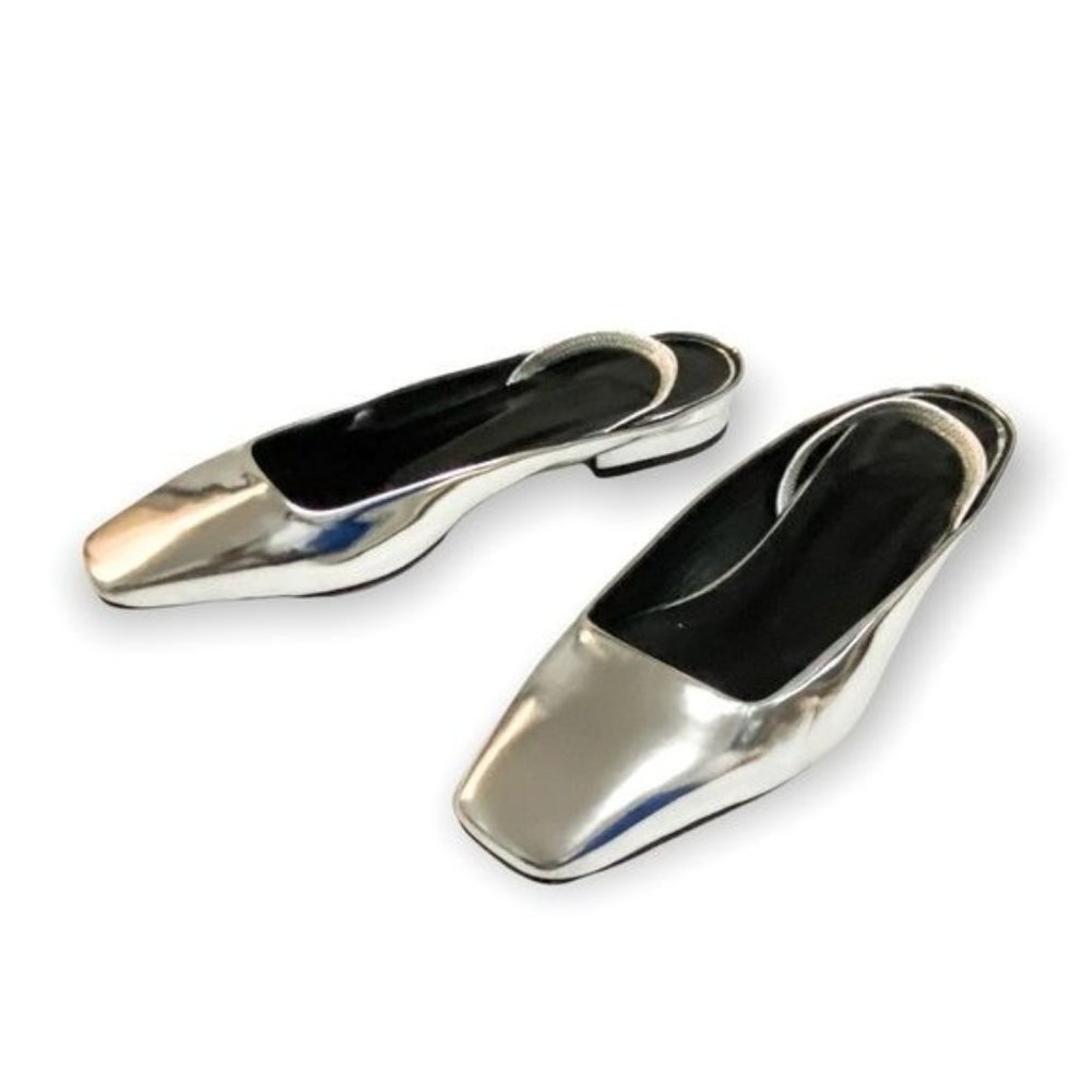 M Gemi  Square Toe Silver Flats, size 37 EU